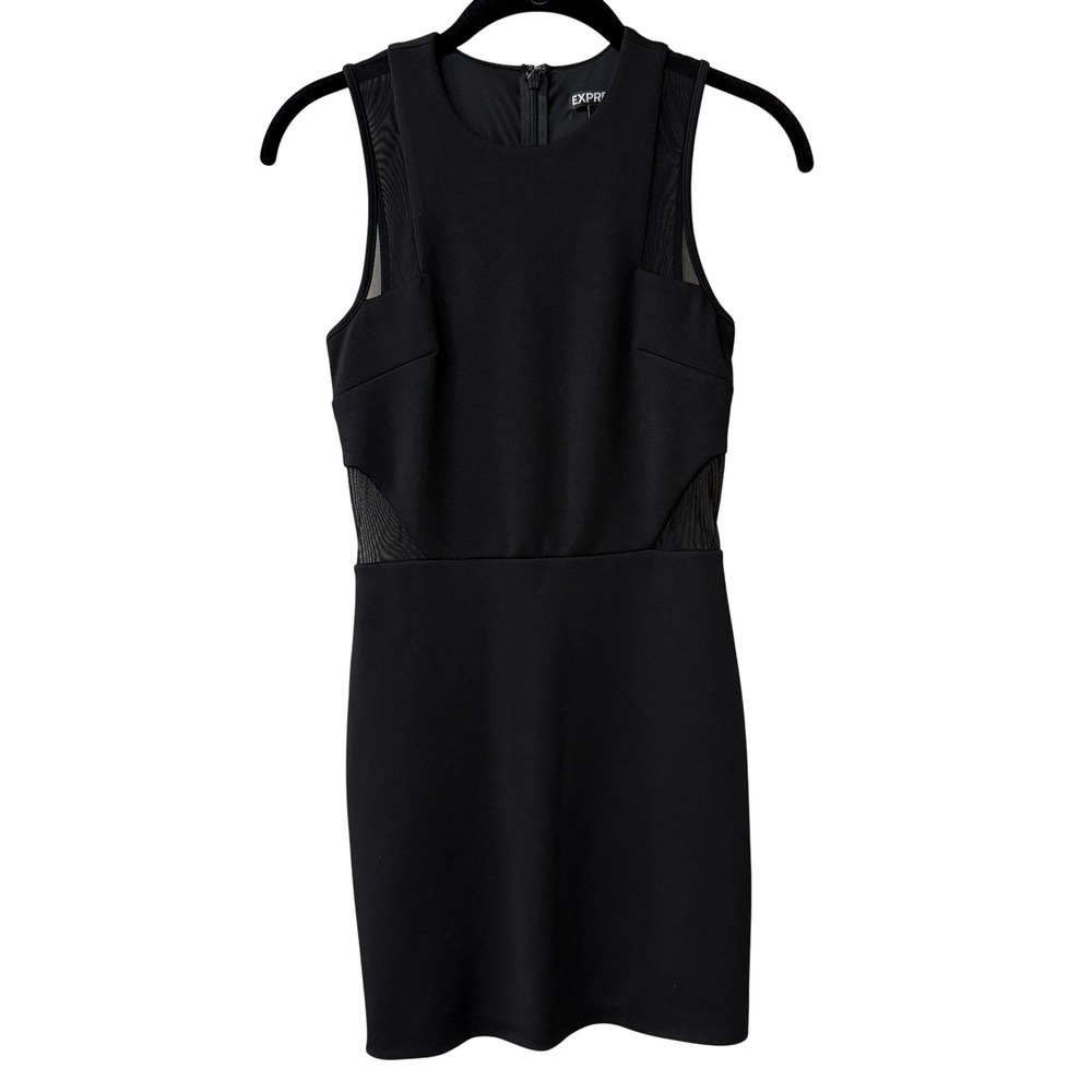 Express Womens Mesh Panel Sleeveless Bodycon Mini Dress Size 0 Black LBD Indie